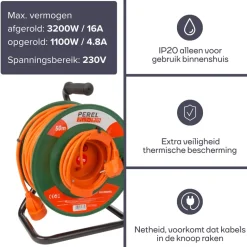 Perel EGCR50N2 1-voudige kabelhaspel - 50 meter