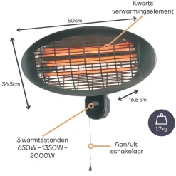 Perel PHW2000 hangende terrasverwarmer - 2000 watt