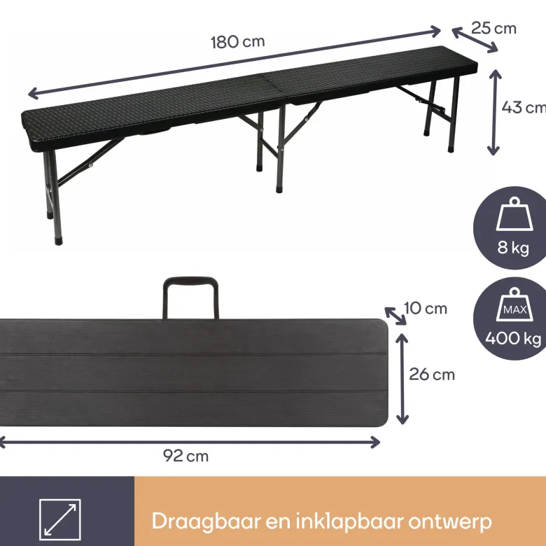 Perel uitklapbare zitbank - Zwart