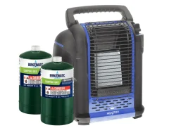 PortaHeatmaster 2000 watt gaskachel met 2 gasflessen