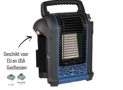 PortaHeatmaster 2000 watt gaskachel met 2 gasflessen
