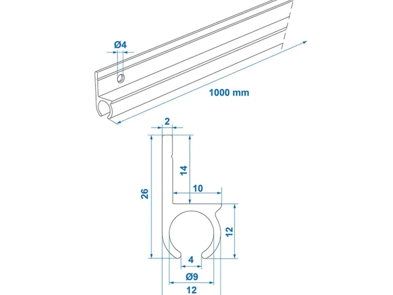 ProPlus 180° 100 cm aluminium tentrail - Black
