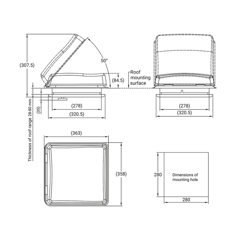 ProPlus 28x28cm dakluik met ventilator - zonder ventilatie