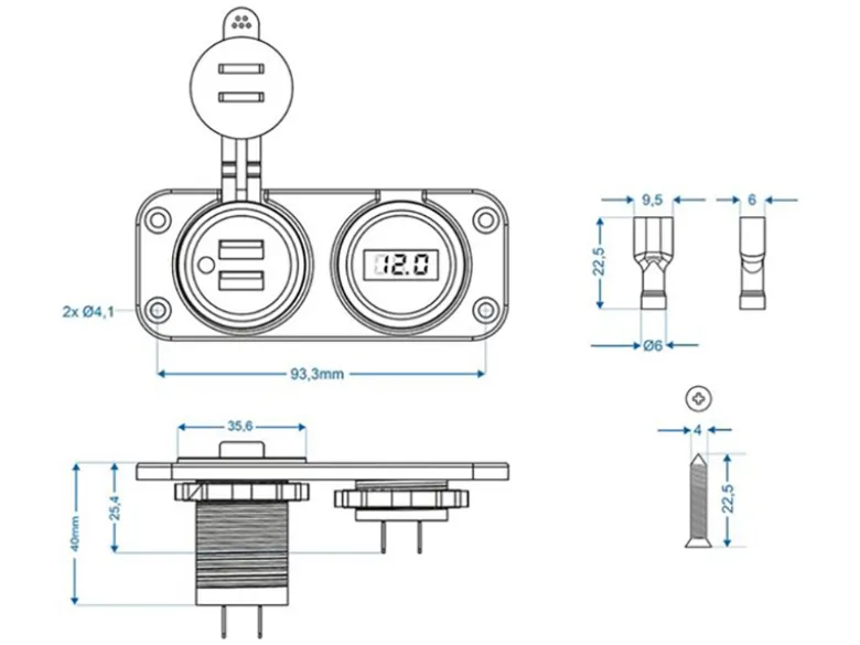 ProPlus 2x USB-A 6-30V voltmeter