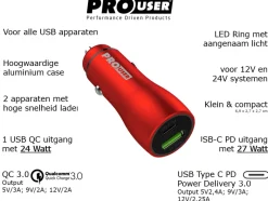 Pro User 48 Watt USB autolader - Silver
