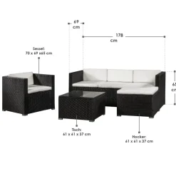 Punta Cana L polyrotan zwart witte loungeset