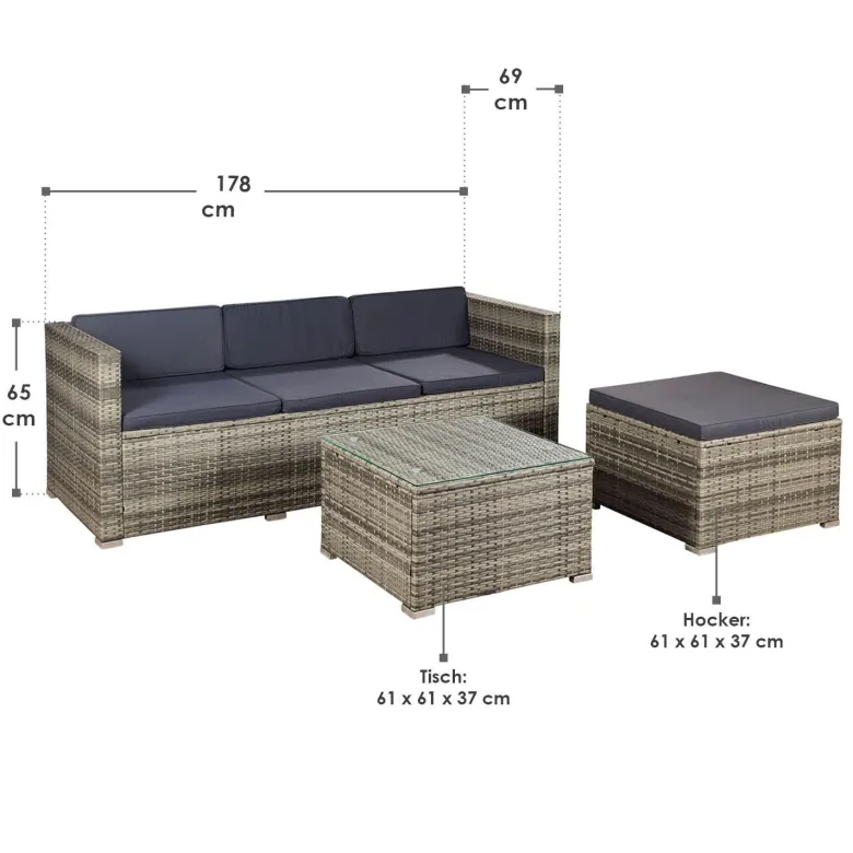 Punta Cana M polyrotan grijze loungeset