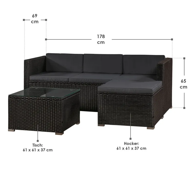 Punta Cana M polyrotan zwarte loungeset