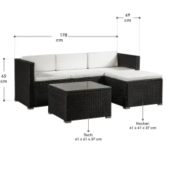 Punta Cana M polyrotan zwart witte loungeset