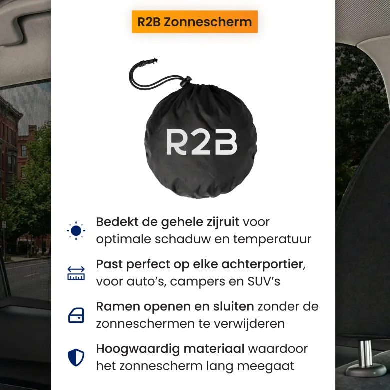 R2B Auto Zonnescherm voor de Zijruit - Set van 2