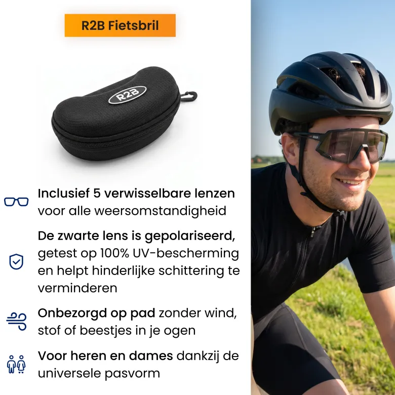 R2B Fietsbril met 5 verwisselbare lenzen - Sportbril