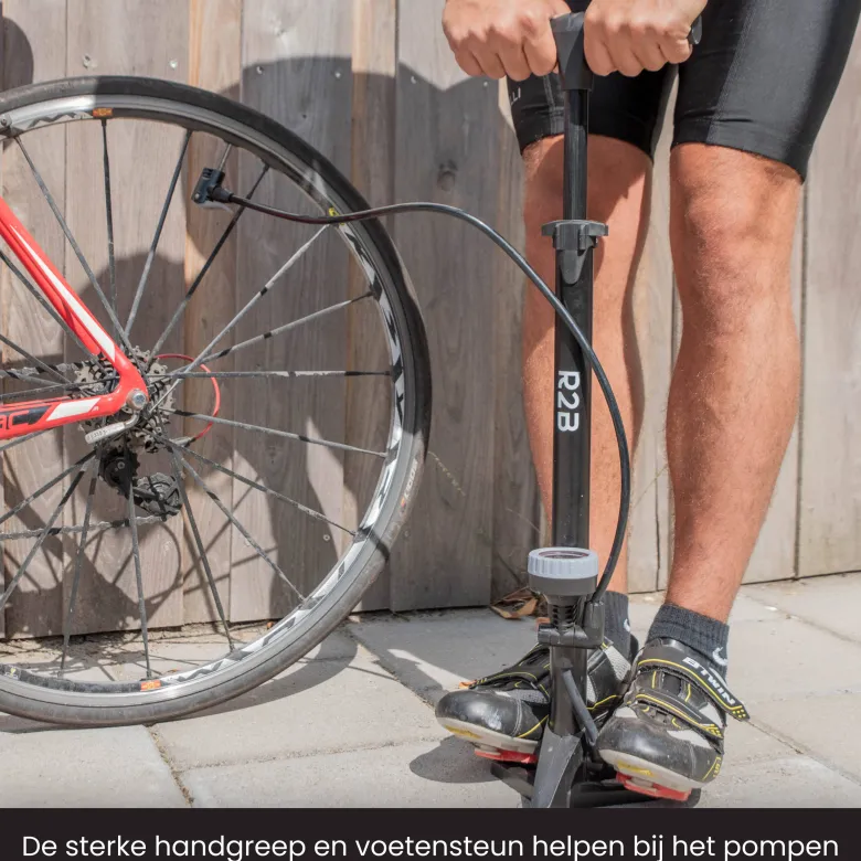 R2B fietspomp met drukmeter - dubbele ventielkop