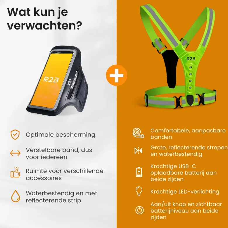 R2B Hardloop Telefoonhouder + Hardloopvest met Verlichting