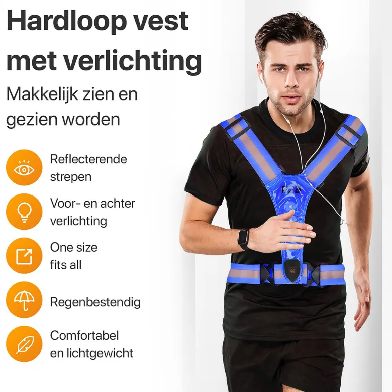 R2B Hardloopvest oplaadbaar - Hardloop Verlichting - Blauw
