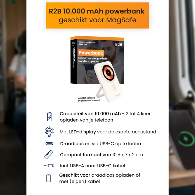R2B 10000 mAh MagSafe powerbank - White