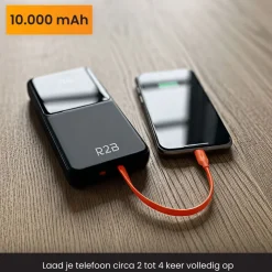R2B 10000 mAh powerbank met ingebouwde kabels