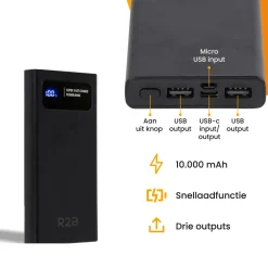 R2B 10.000 mAh Powerbank met LED Display