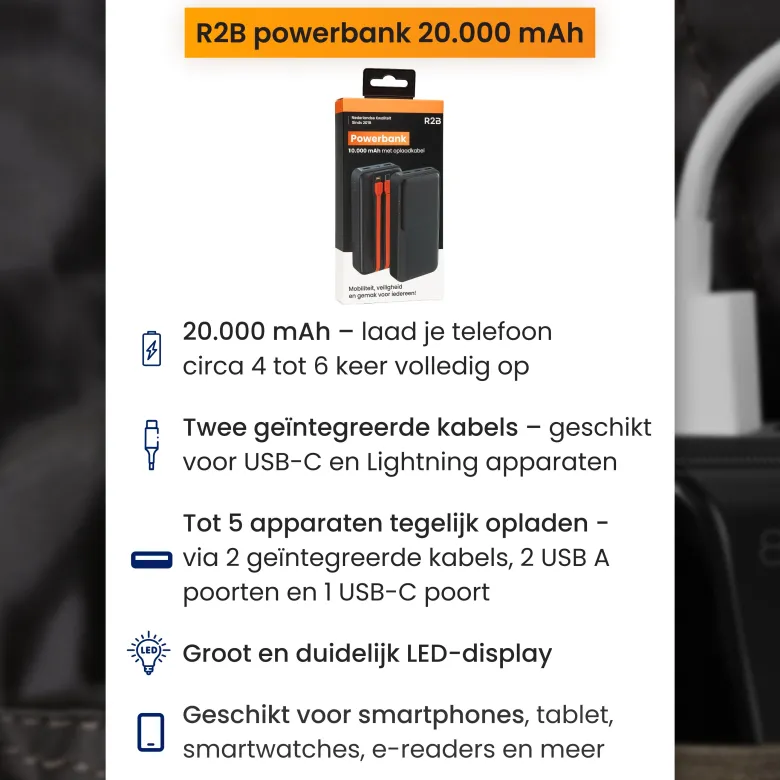 R2B 20000 mah Powerbank mit kabels