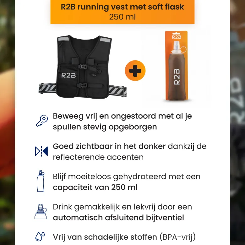R2B Reflecterend Hardloopvest met 250 ml Soft Flask