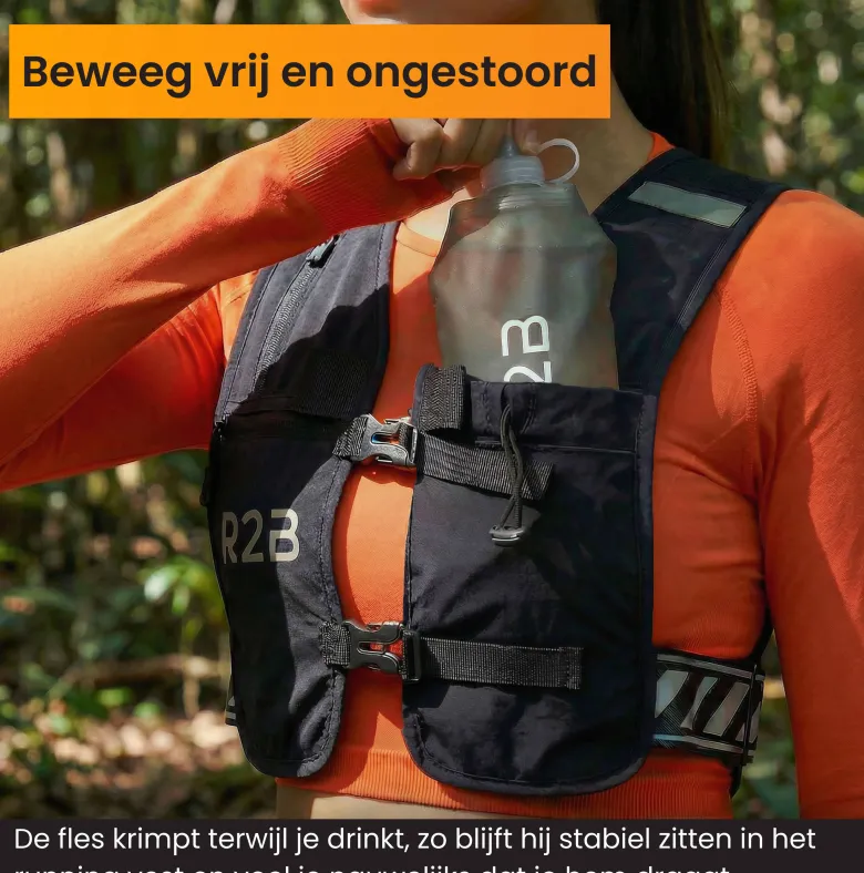 R2B Reflecterend Hardloopvest met 500 ml Soft Flask