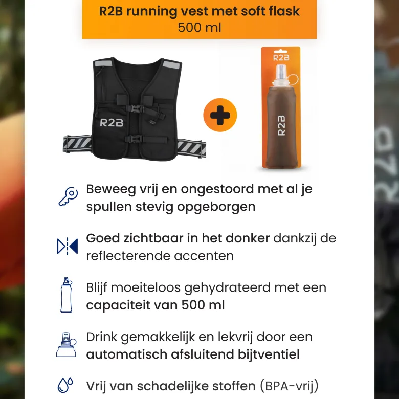 R2B Reflecterend Hardloopvest met 500 ml Soft Flask
