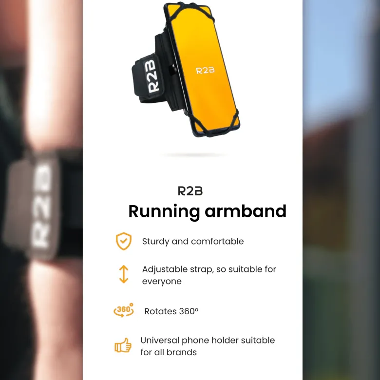 R2B Sportarmband 360 graden rotatie - t/m 6,5 inch - Zwart