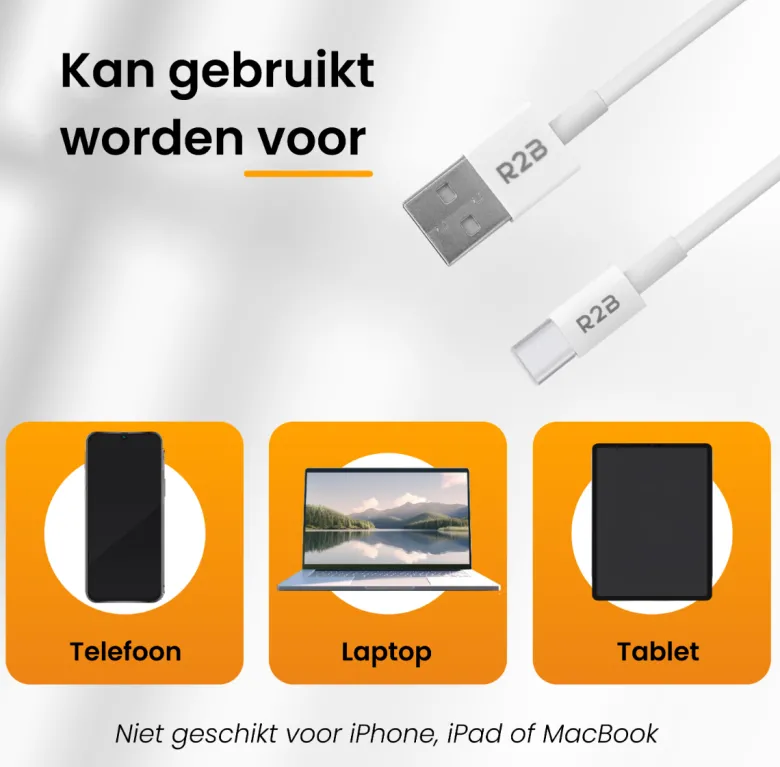 R2B USB-A naar USB-C Kabel - 1 meter
