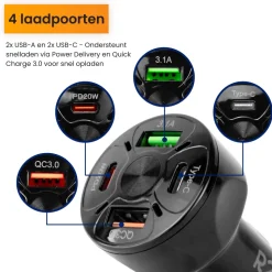 R2B 20W USB-C & USB-A autolader - Black