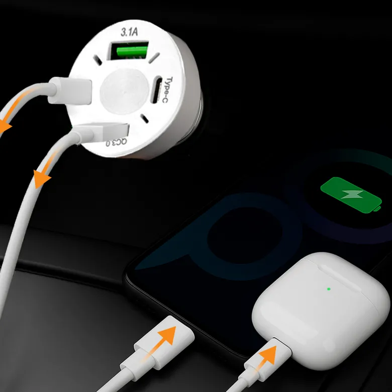 R2B 20W USB-C & USB-A autolader - White