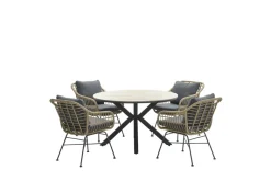 Ronde 4-persoons tuinset - Edison tafel - 4 Margriet stoelen