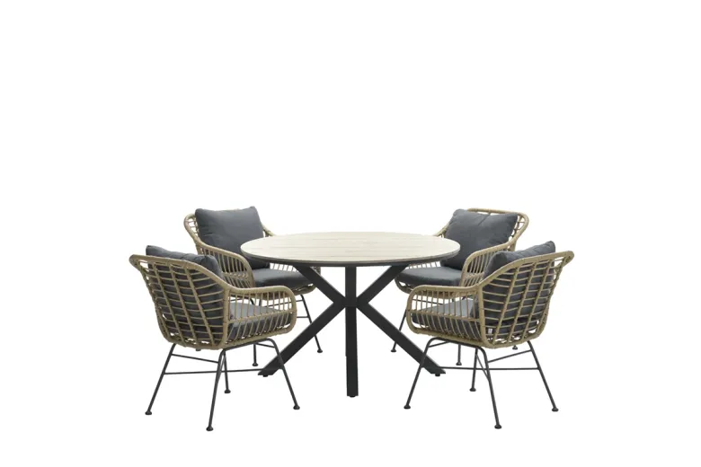 Ronde 4-persoons tuinset - Edison tafel - 4 Margriet stoelen