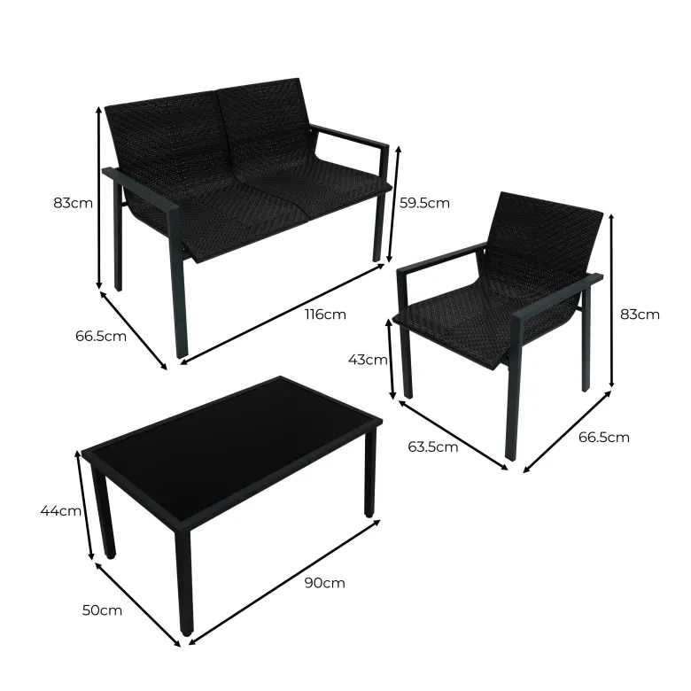 Rotan Terrasmeubilair Tuinset - Zwart