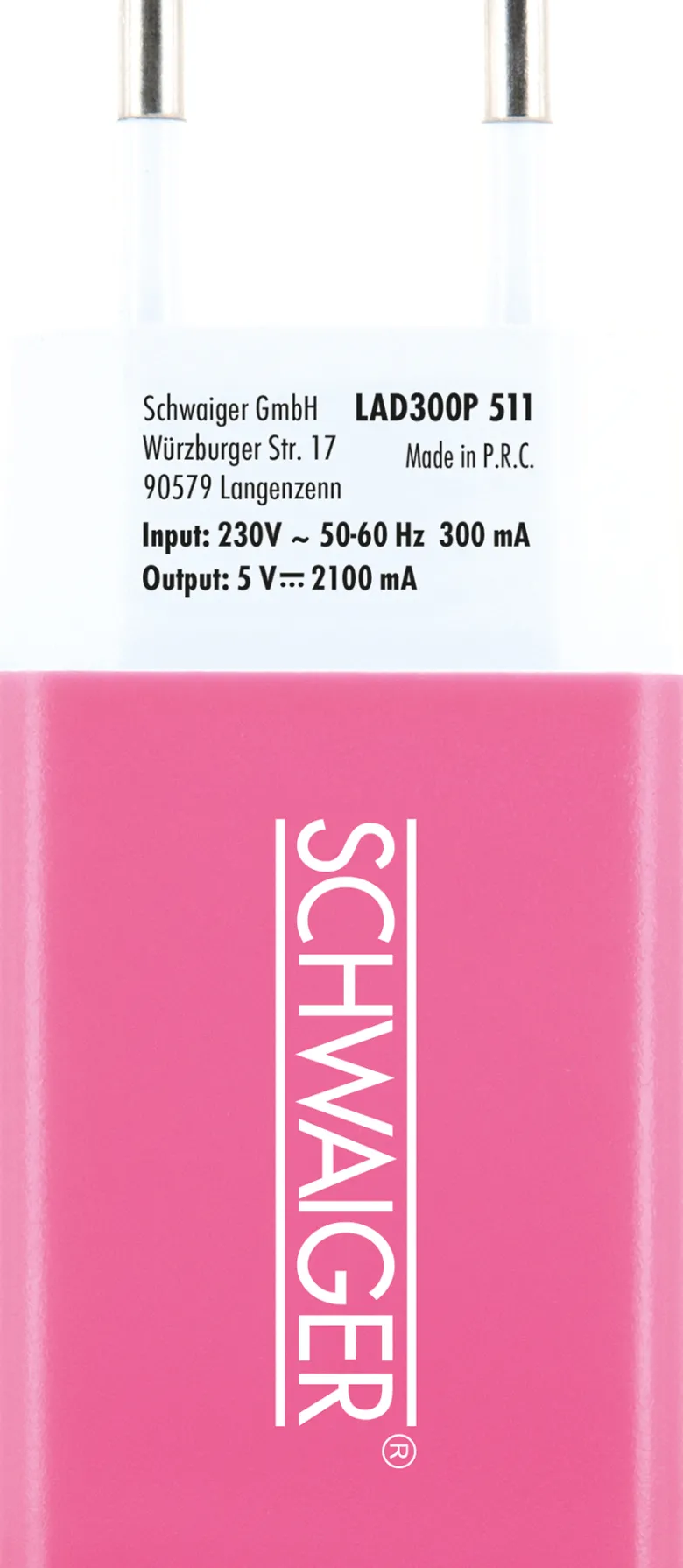 Schwaiger LAD300B 511 USB voedingsadapter - Pink