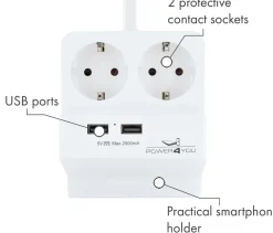 Schwaiger USB bureau contactdoos met smartphone houder