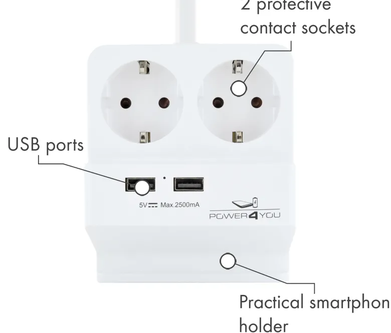 Schwaiger USB bureau contactdoos met smartphone houder