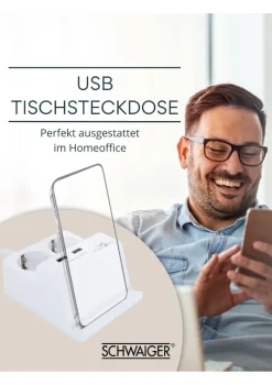 Schwaiger USB bureau contactdoos met smartphone houder
