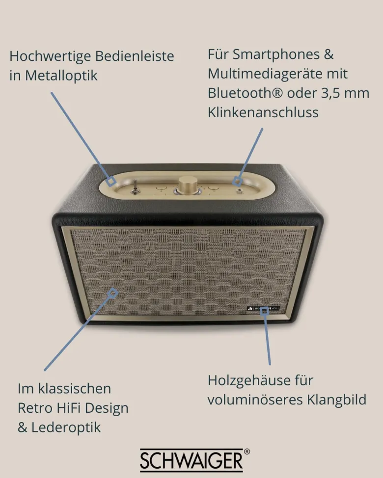 Schwaiger 24 watt retro Bluetooth luidspreker