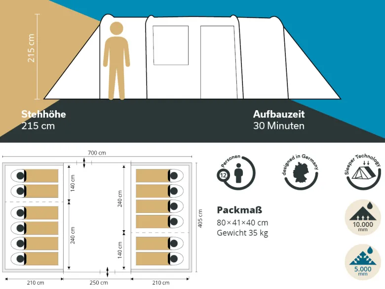 Skandika Hurricane 12 Sleeper Protect tunneltent