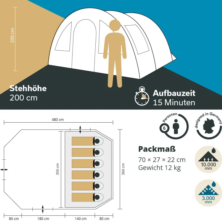 Skandika Kambo 6 tunneltent - Black