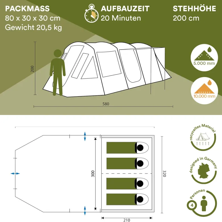 Skandika Nordland 4 beige Tunneltent