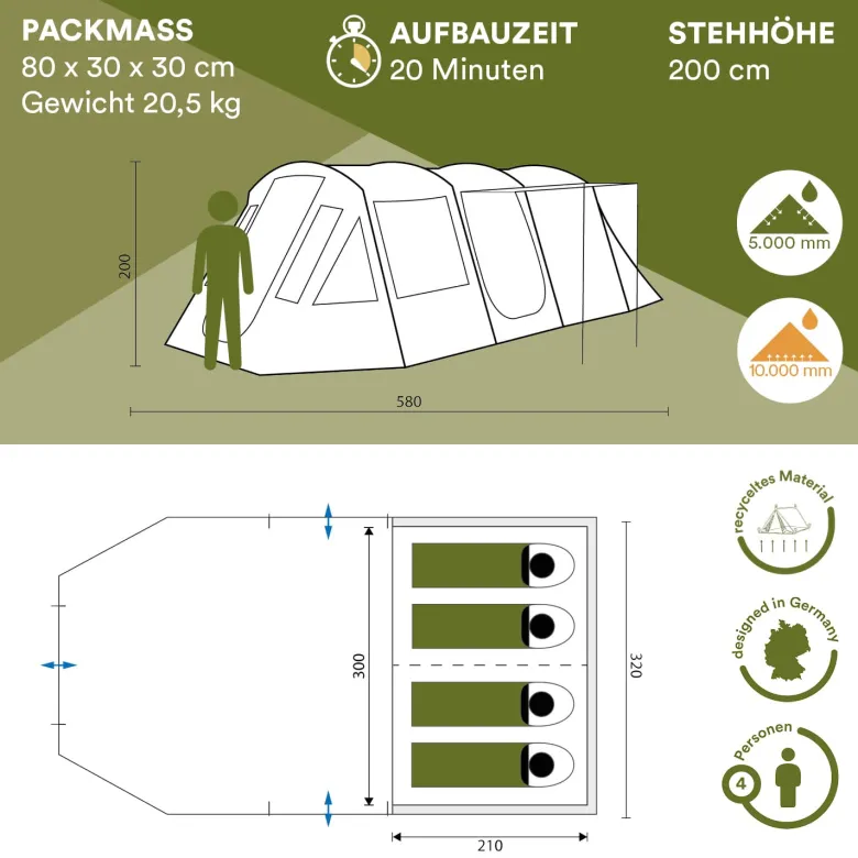 Skandika Nordland 4 grijze tunneltent