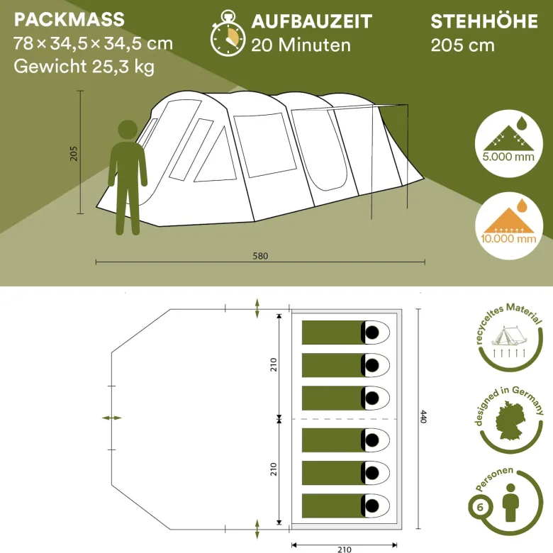 Skandika Nordland 6 grijze Tunneltent