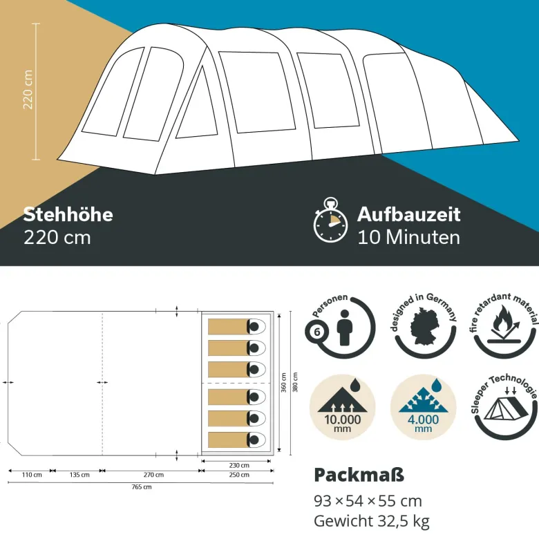 Skandika Timola 6 Air Sleeper Protect XL opblaasbare tent