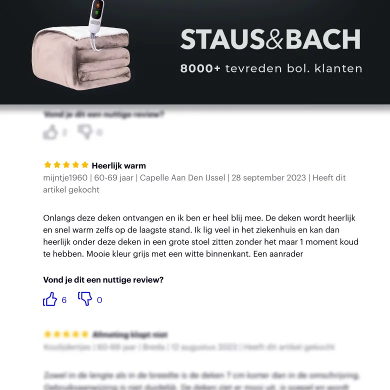 STAUS&BACH Powernap 1-persoons elektrisch deken - Dusty Pink