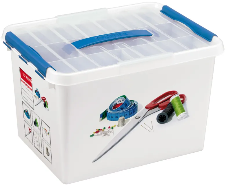 Sunware Q-line 22 liter wit/blauwe naaidoos met inzet