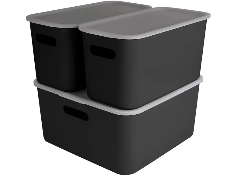 Sunware sigma home set van 3 cube boxen met deksel - black