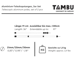 Tambu aluminium telescoopstok - Set van 2
