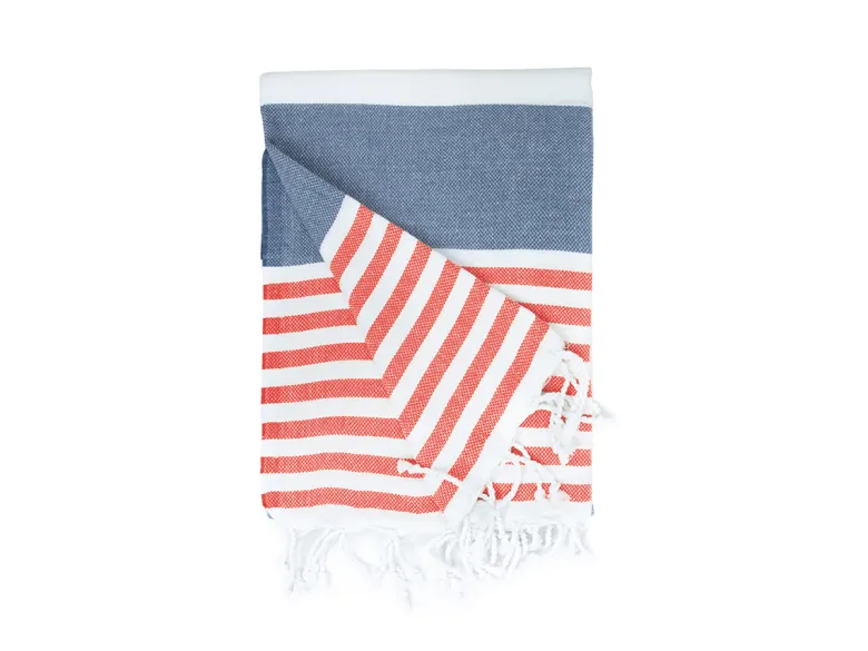 The One Towelling Marine Hamamdoek - Navy Blue/Red