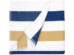 The One Towelling Stripe Handdoek - Navy Blue/Gold