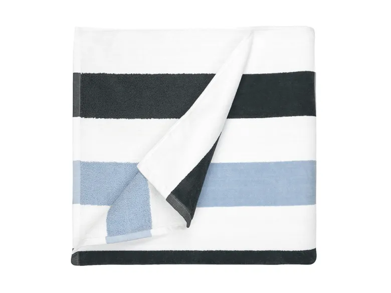 The One Towelling Stripe Handdoek - Anthracite/Light Blue